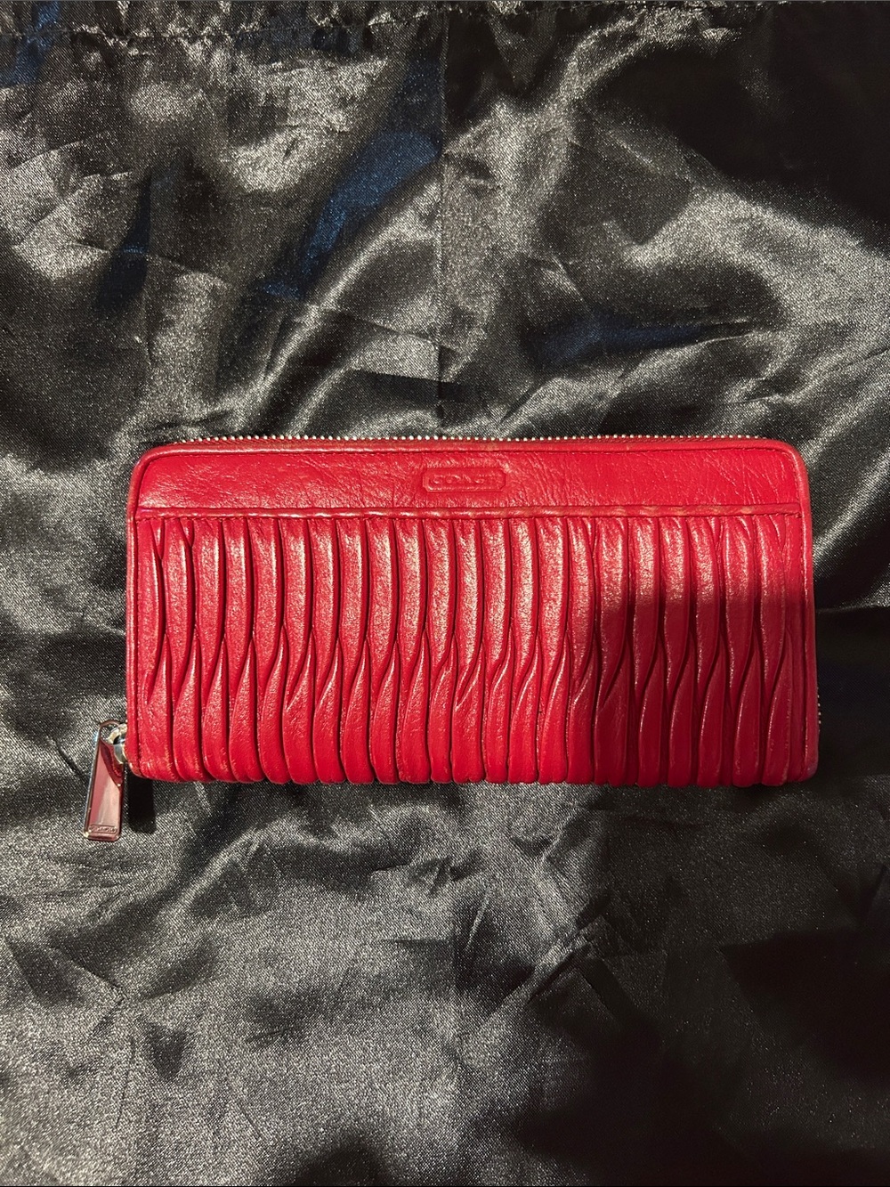 Coach Red Leather Fringe Zip-Around Wallet